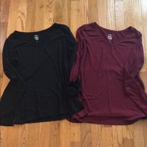 2 Long Sleeve V-Neck Tops - Size L